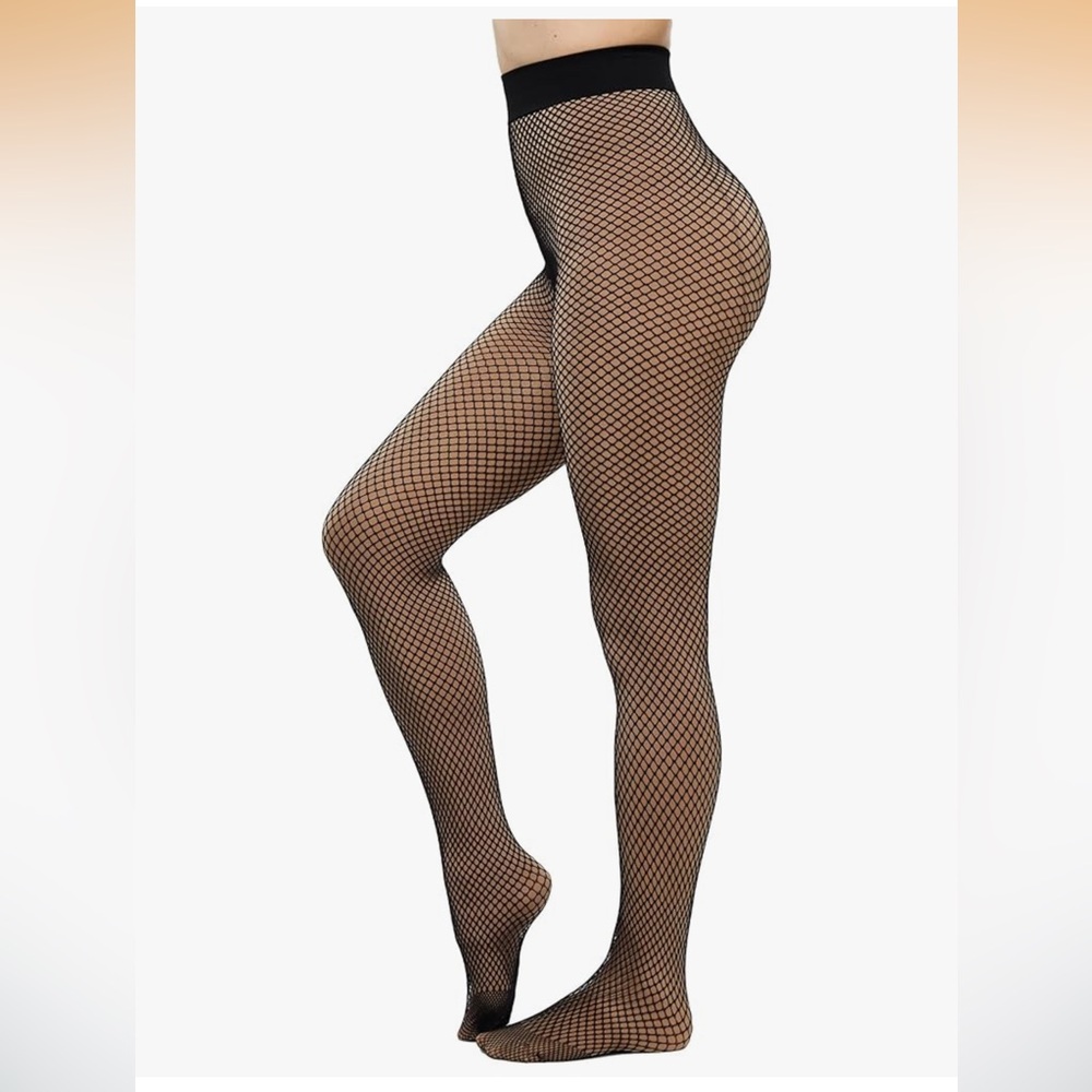 KBVOT Fleece Lined Middle Mesh Fishnet Tights Pantyhose Leggings L NWT